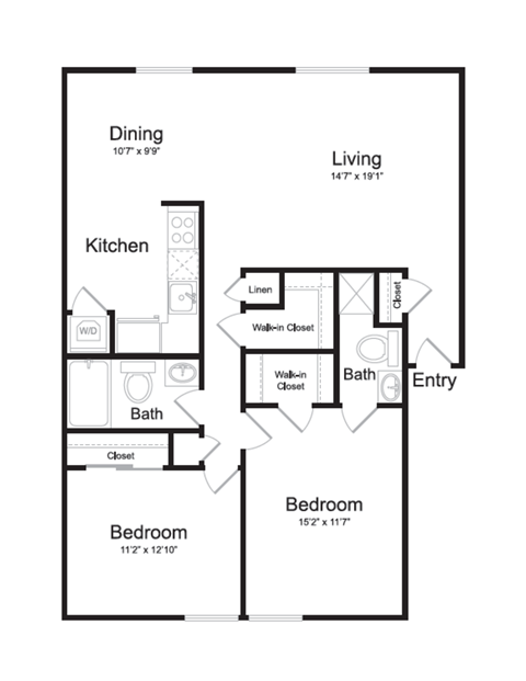 2 bedroom apartment floorplan at Watkins Mill.